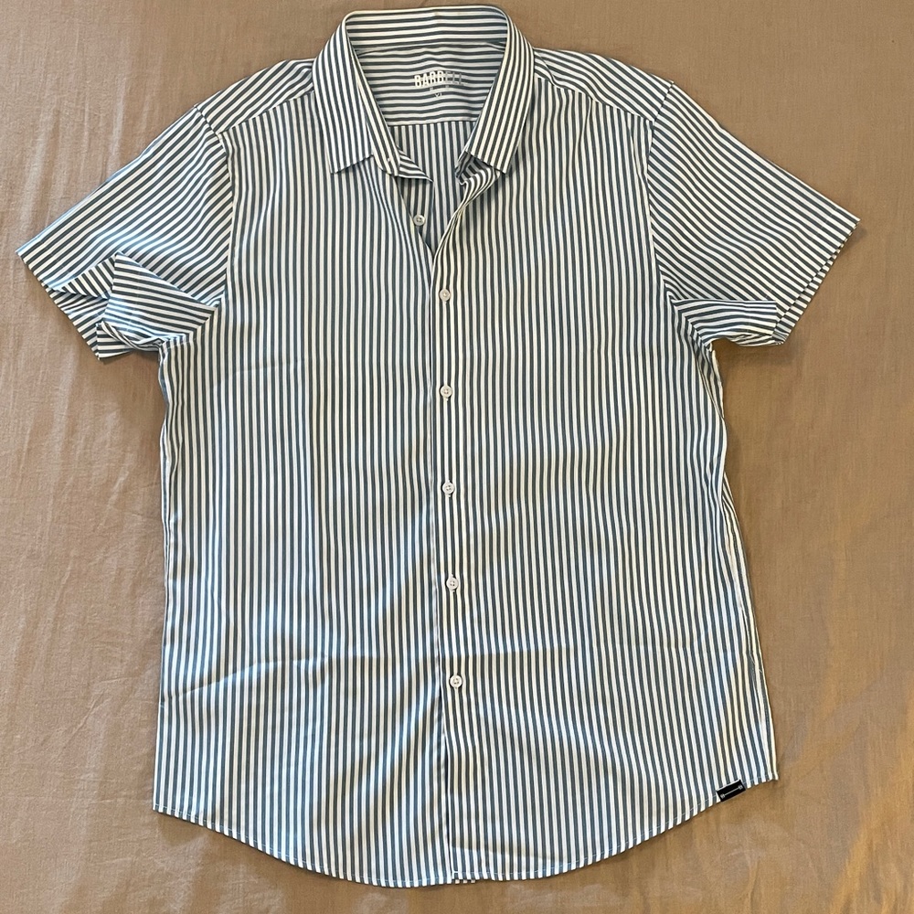 NWOT Barbell Motive Short Sleeve Shirt Steel Blue Stripe XL
